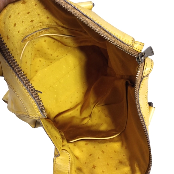 Fossil Mustard Yellow Cowhide Leather Zip Top Key Shoulder Tote Bag - Picture 5 of 8